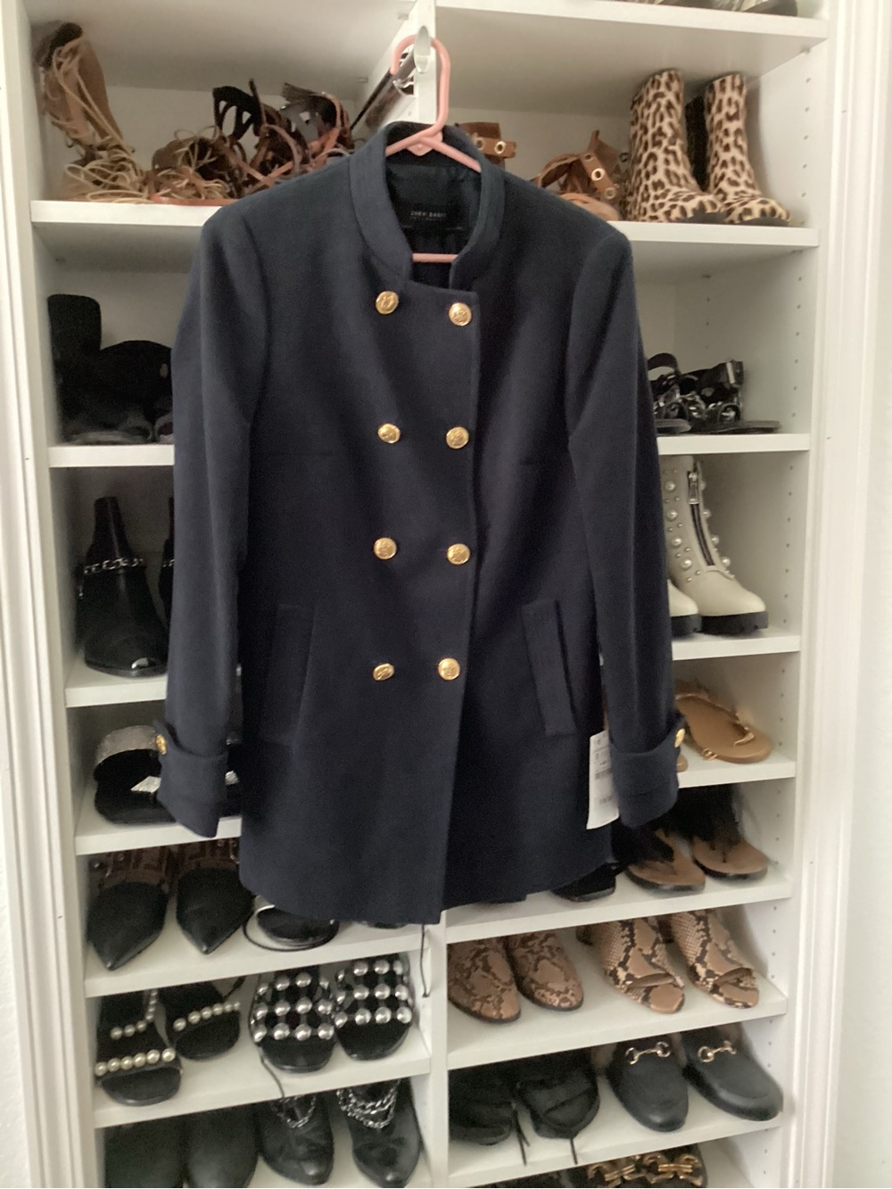 Zara Navy Double-Breasted Jacket with Gold Buttons